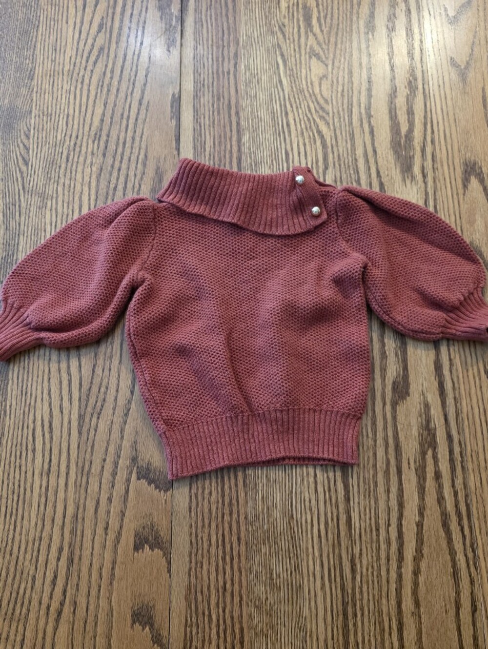 Janie and Jack Rust Orange Puff Sleeve Knit Sweater with Faux Buttoned Collar